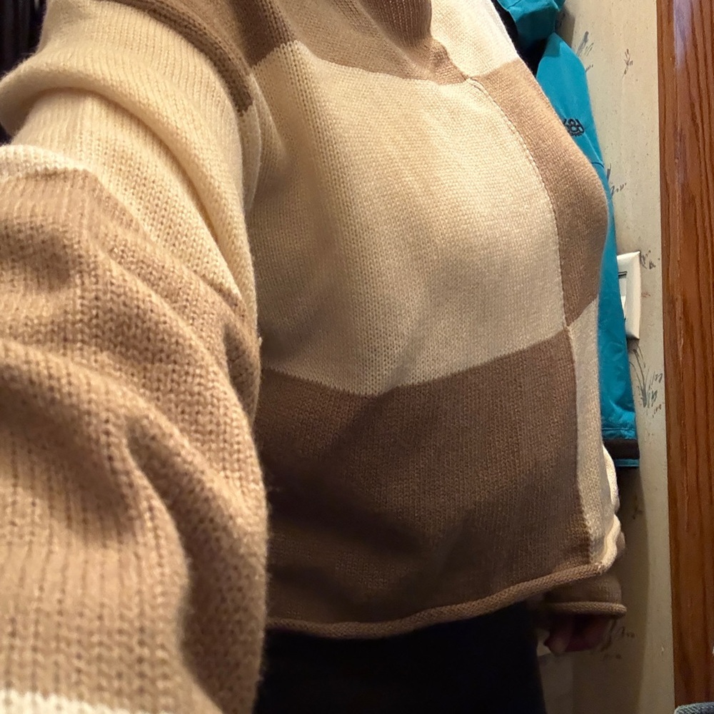 LA MIEL Cream and Brown Cowl Neck Sweater